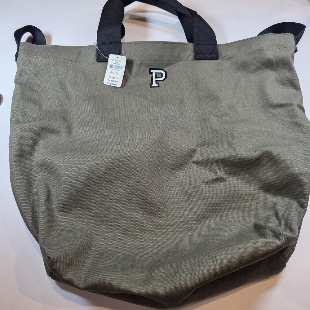Victoria’s Secret PINK Canvas Tote Bag Olive Green Large Shopper New With Tags - Picture 2 of 10